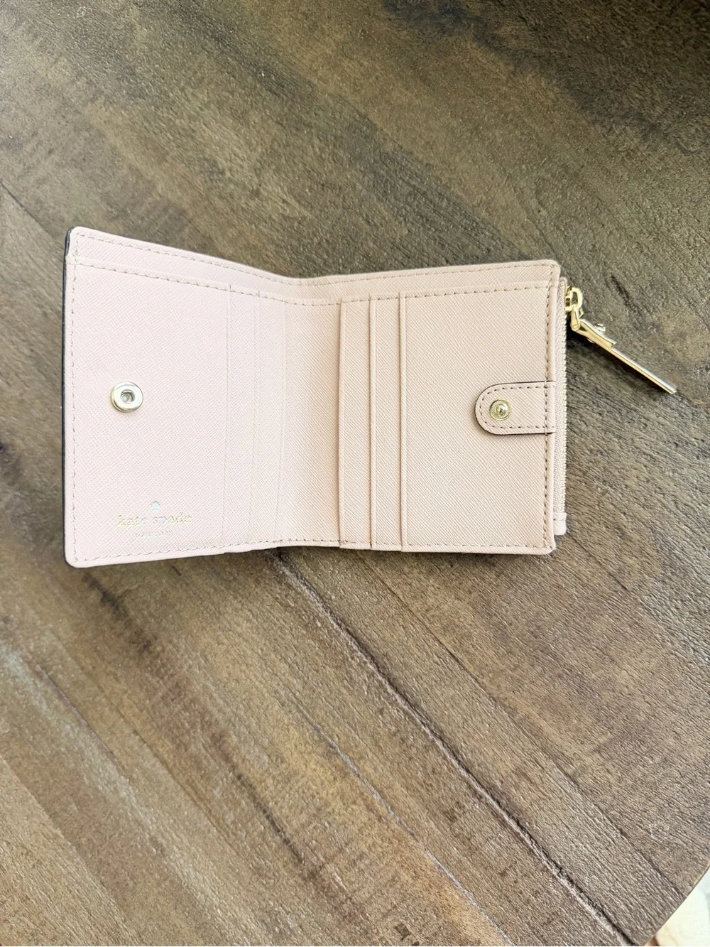 kate spade Small Zip Bifold Wallet in Pale Pink with Gold Hardware